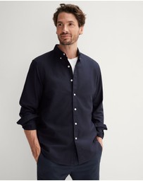 Trenery - Regular Fit Cotton Oxford Shirt in Navy