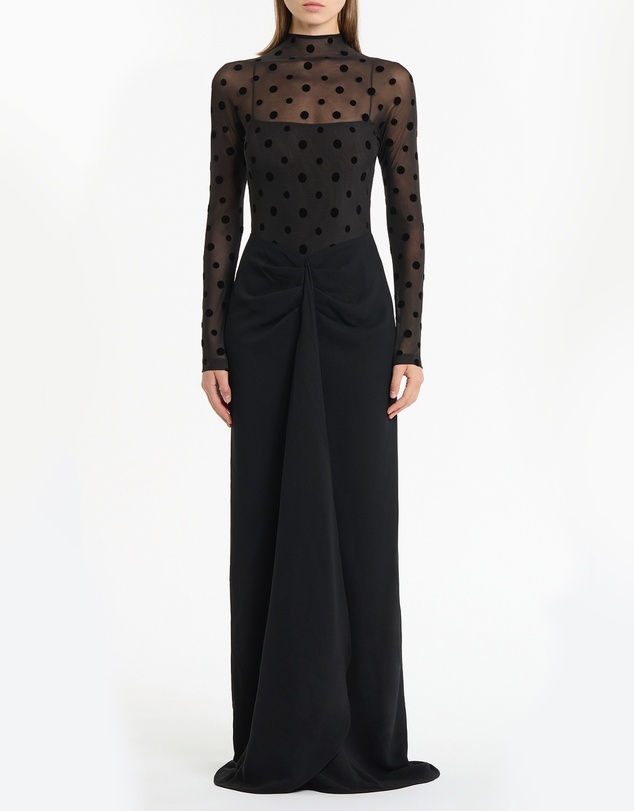 Carla Zampatti - Black Mesh Spot Contrast Gown