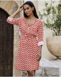Sosandar - Geometric Print Tie Waist Dress