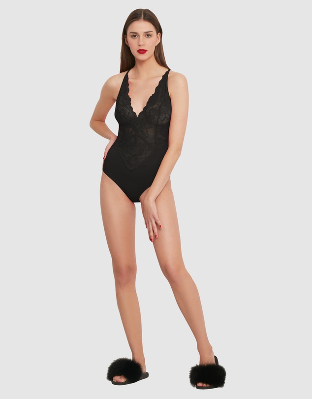 Oh!Zuza - Viscose & Sheer Lace Lingerie Bodysuit