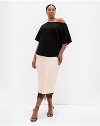 City Chic - Plus size Orielle Contrast Lace Hem Skirt - champagne