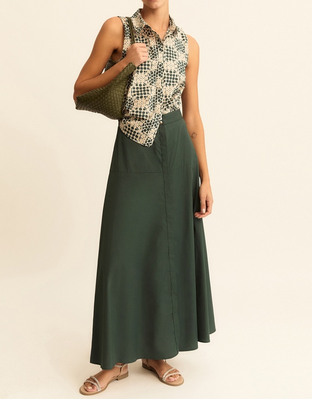 Emme - Dark Green Cotton Popeline Skirt