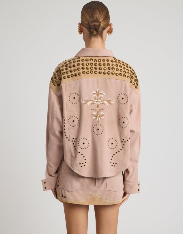 ONE TEASPOON - Rodeo Renegade Studded Embroidered Crop Suede Jack - Dusty Pink