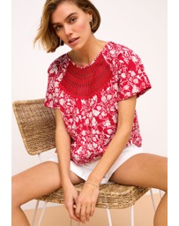 NEXT - Short Sleeve Crochet Bubblehem Top