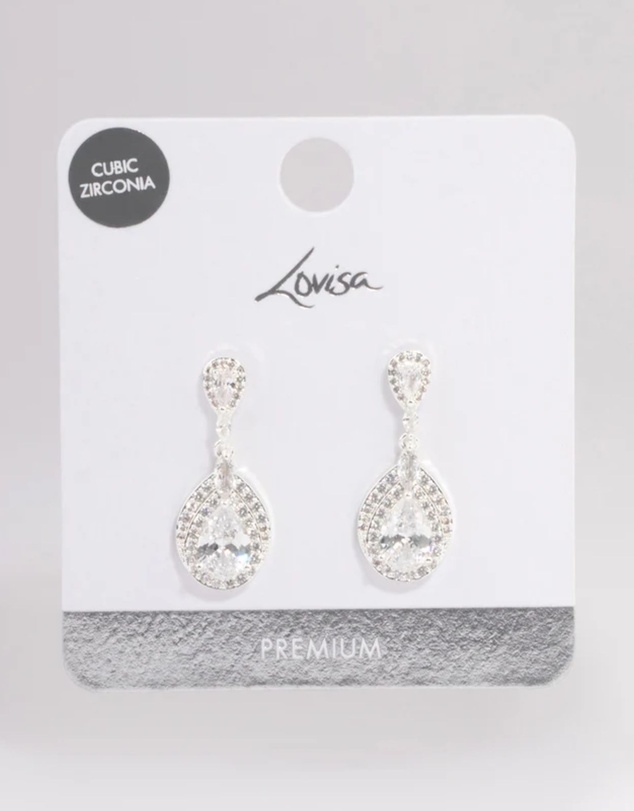 Lovisa - Silver Plated Cubic Zirconia Marquise Drop Earrings