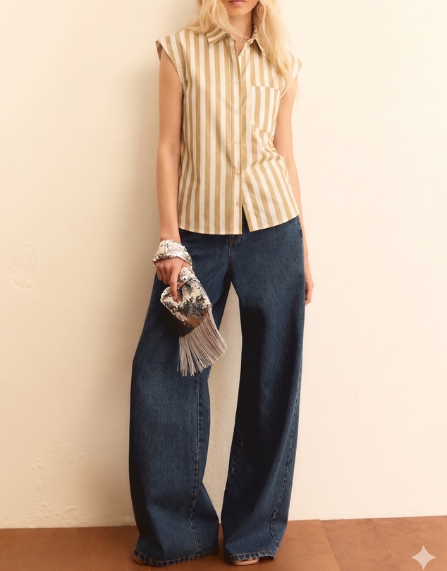 Emme - Rope Regular Cotton Sleeveless Shirt