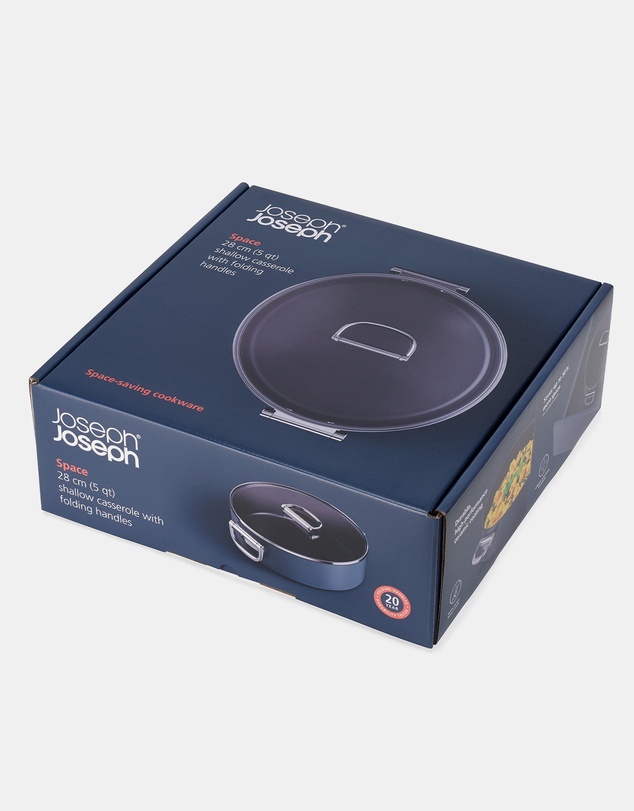Joseph Joseph - Space Non-stick Shallow Casserole Pan with Folding Handles and Lid - 28 cm