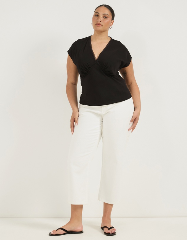 Atmos&Here Curvy - Rachel V-Neck Lace Trim T-Shirt