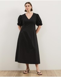 Atmos&Here Curvy - Stephanie Sweetheart Puff Sleeve Linen Blend Midi Dress