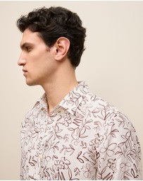 Trenery - Regular Fit Floral Linen Long Sleeve Shirt in White