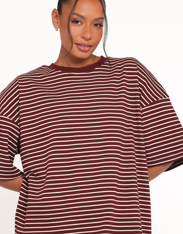 Petal & Pup - Wilda Oversized Tee - Burgundy Cream Stripe