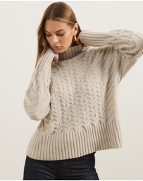 Atmos&Here - Orla Funnel Neck Chunky Cable Knit Jumper
