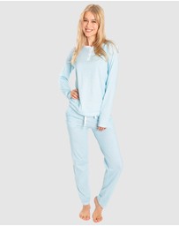 Sant And Abel - Women's Sky Blue Jersey Knit Stripe Long PJ Set