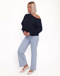 Petal & Pup - Ailis Off Shoulder Sweater - Navy
