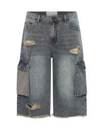 ONE TEASPOON - Skater Girl Low Waist Super Long Leg Denim Jorts - Dirty Blue