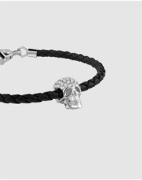 Philipp Plein - PLEIN ENIGMA Stainless Steel Crystal Skull Leather Bracelet