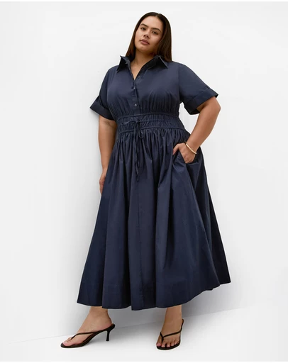 City Chic - Plus size Lana Midi Shirt Dress - navy