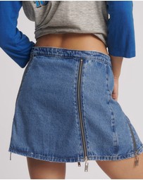 ONE TEASPOON - Zip Mid Waist Micro Mini Denim Skirt - Blue Estate