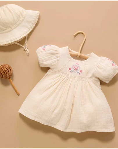 Purebaby - Embroidered Dress -Kids-Babies