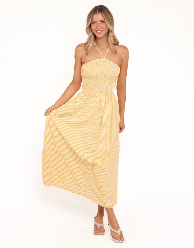 Petal & Pup - Aviva Smocked Midi Dress - Mango Stripe