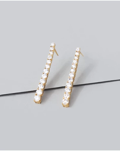 Wanderlust + Co - Pave 14K Gold Vermeil Tennis Earrings