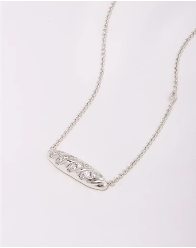Wanderlust + Co - Baguette Pave Silver Necklace