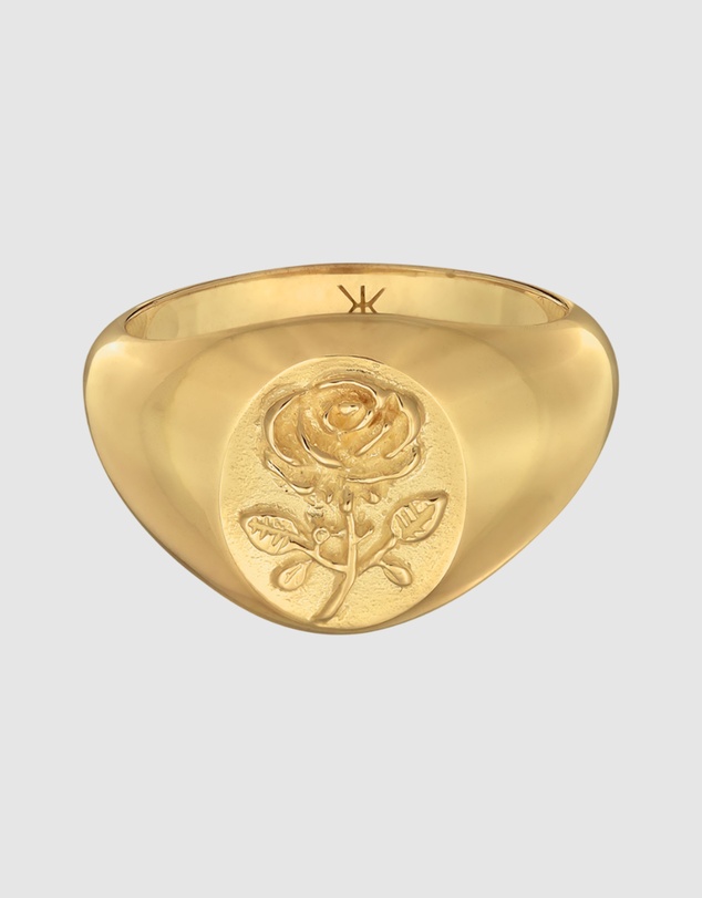Kuzzoi - ICONIC EXCLUSIVE - Rose Embossed Signet Ring in Gold-Plated 925 Sterling Silver