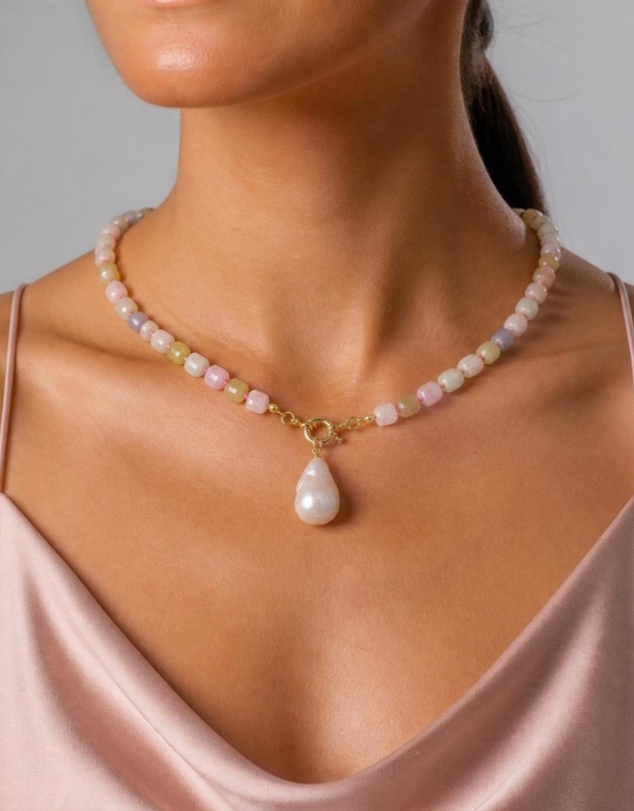 Izoa - Philippa Baroque Pearl Drop Necklace Pastel