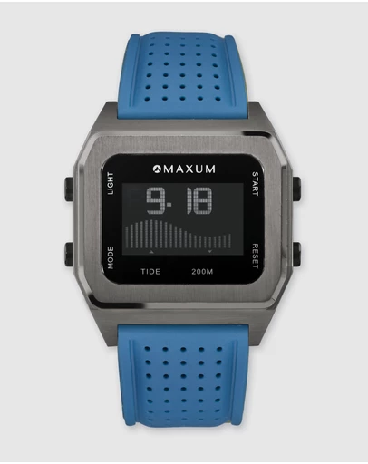 Maxum - Raglan Tide Watch – Gunmetal Case, Black Dial & Blue Silicone Strap
