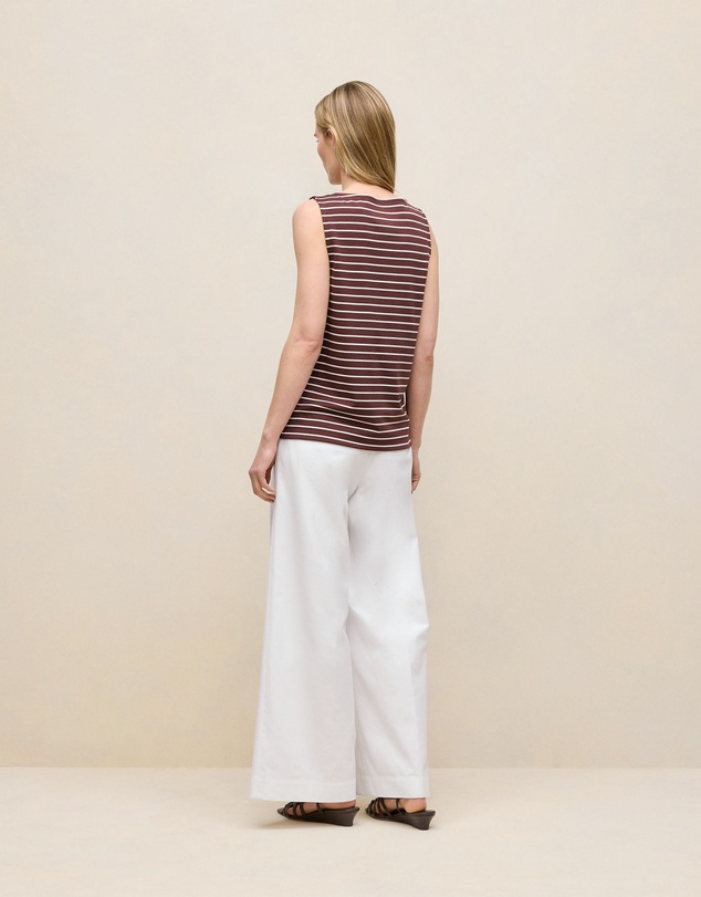 Trenery - Modal Cotton Stripe Boatneck Tank in Espresso