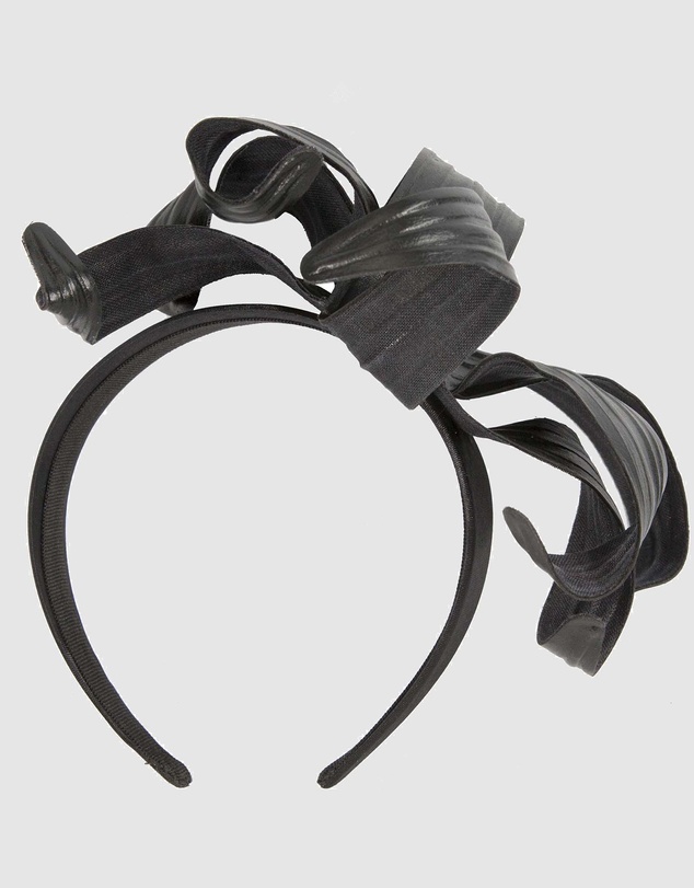 Max Alexander - Leather Leafs Black Headband Fascinator