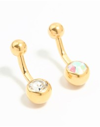 Lovisa - Gold Plated Titanium Cubic Zirconia Simple Belly Bars 2-Pack