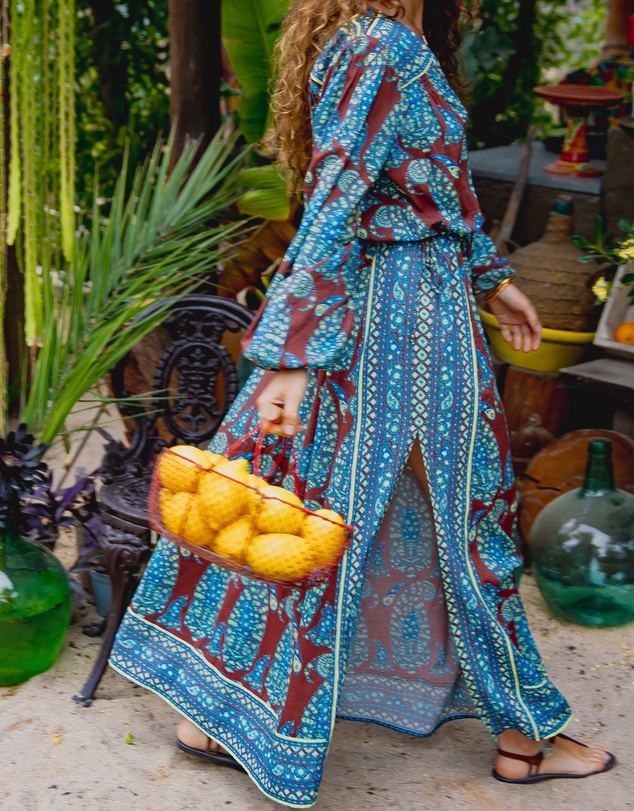 BOTEH - Calico Lace Up Maxi Smock Dress