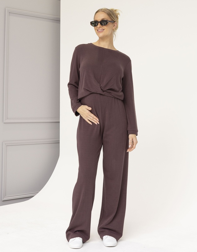 Angel Maternity - Anna 2-piece Maternity Winter Lounge Wear Set in Mocha