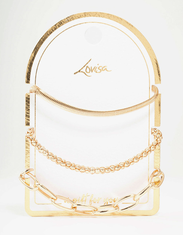 Lovisa - Gold Mixed Chain Bracelets 3-Pack