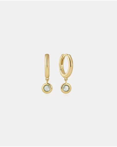 Ania Haie - Gold Dangling Mint Green Huggie Hoop Earrings