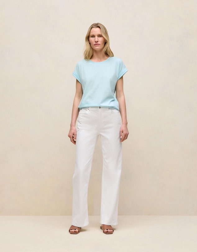 Trenery - Cotton Cuff Sleeve T-shirt in Pastel Blue