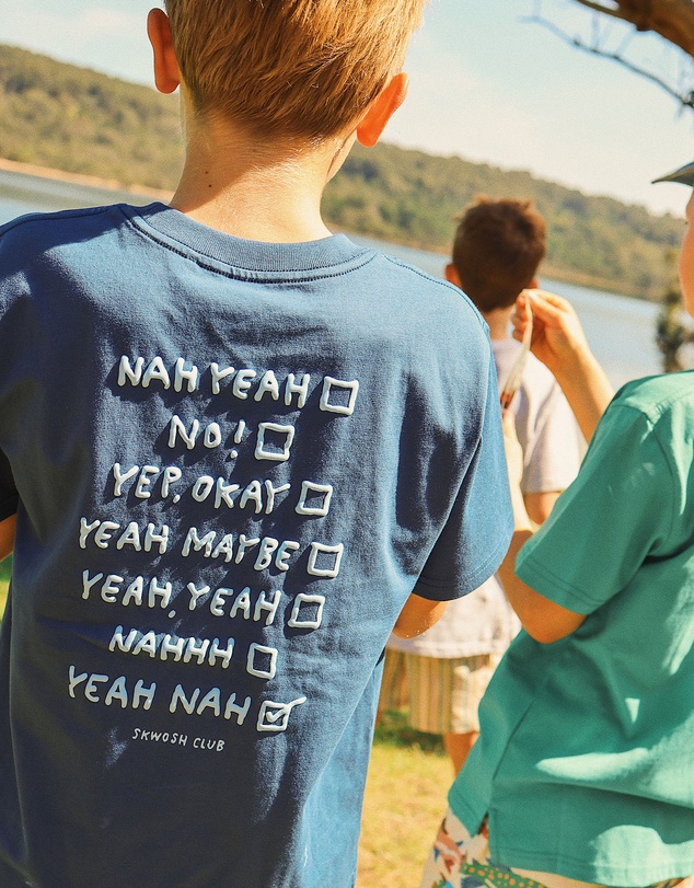 Skwosh - Yeah Nah Boys Back Print Tee in Navy