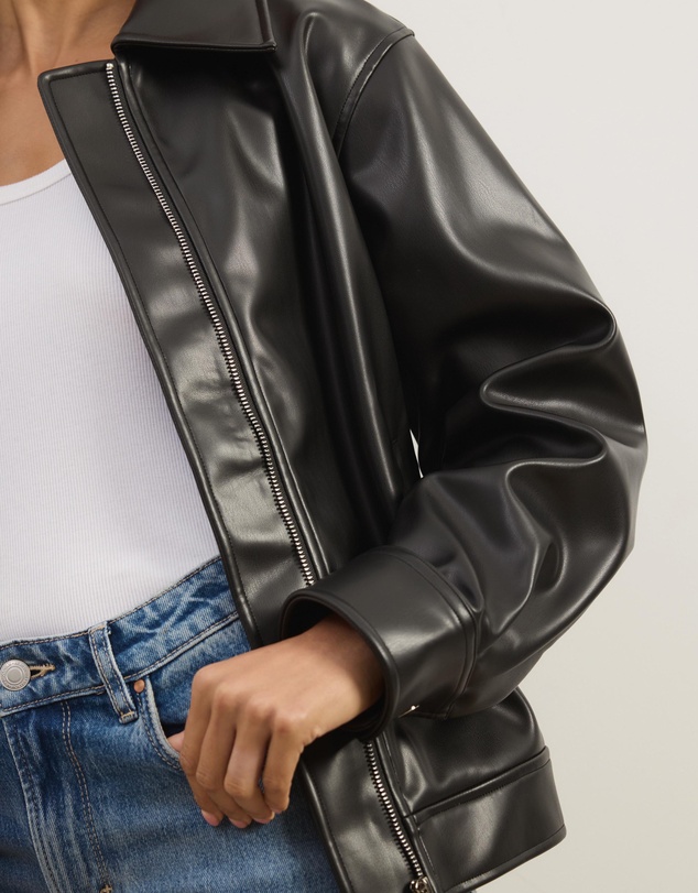 Atmos&Here - Renna Faux Leather Bomber Jacket