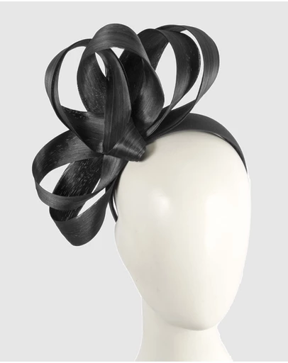 Fillies Collection - Black Silk Abaca Loops Racing Fascinator