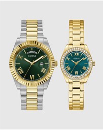 GUESS - Guess Gents and Ladies Set - Connoisseur Two Tone Gents & Mini Luna Gold Tone