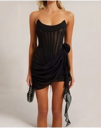Heiress Beverly Hills - Chiffon Mesh Corset Flower Drape Mini Dress