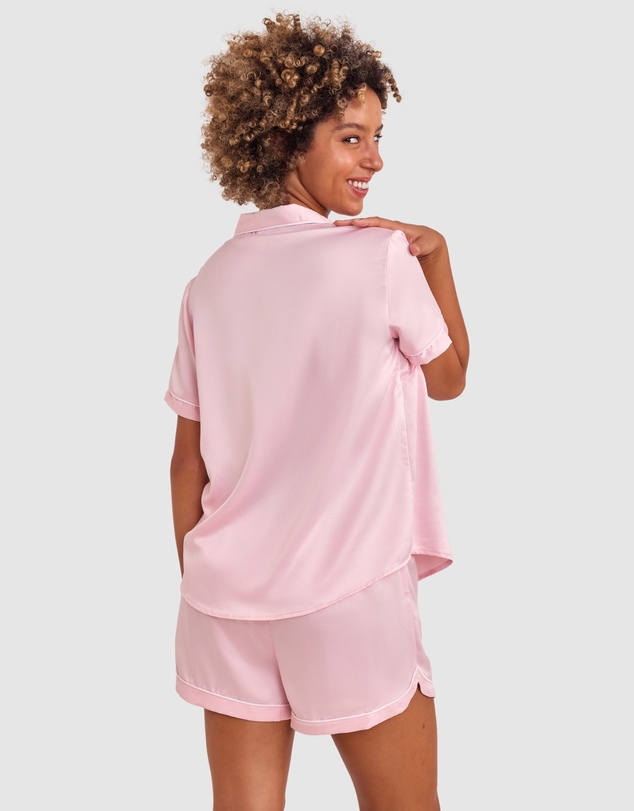 Bras N Things - Liquid Satin Short Sleeve Top - Light Pink