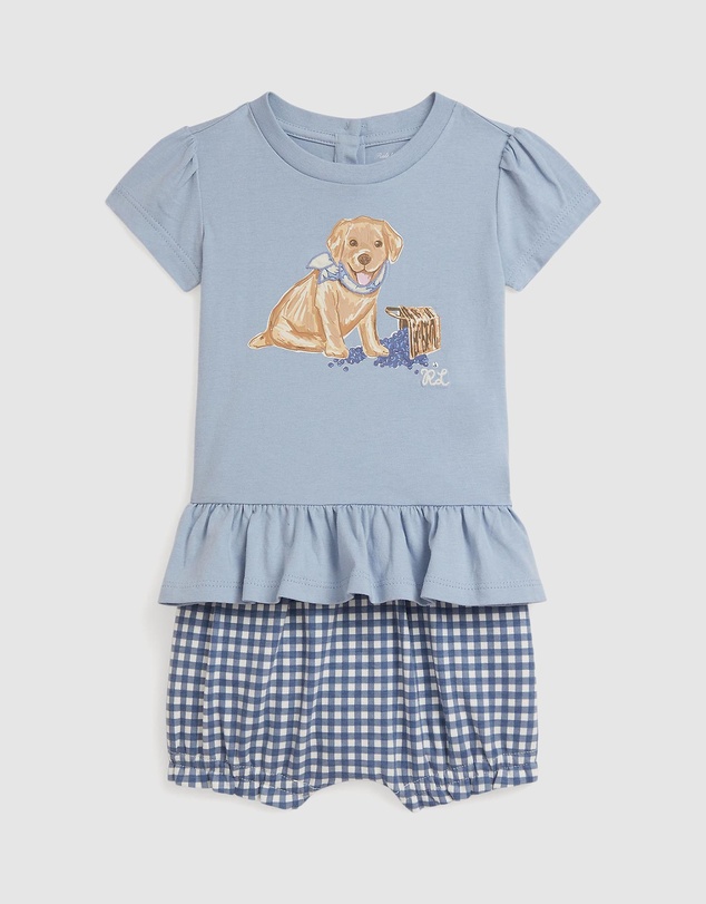 Polo Ralph Lauren - Dog-Print Cotton Tee & Gingham Bloomers - Babies
