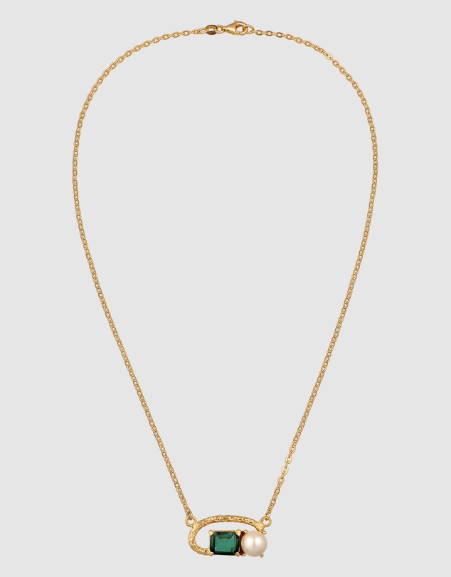 Elli Jewelry - Necklace Circle Green Quartz 925 Sterling Silver Gold Plated