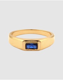 Kuzzoi - ICONIC EXCLUSIVE - Ring Male Rectangle Blue Sapphire 925 Sterling Silver Gold Plated