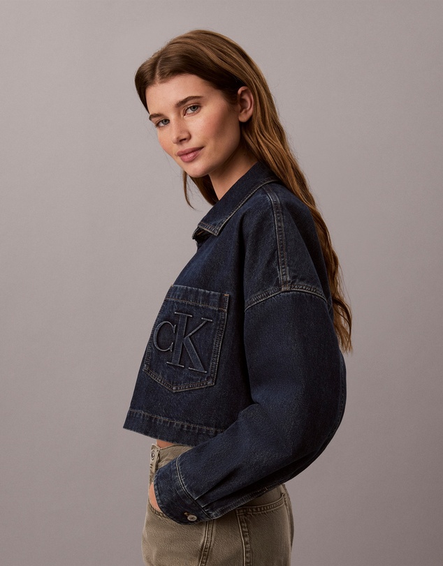 Calvin Klein Jeans - Monogram Logo Denim Cropped Shirt