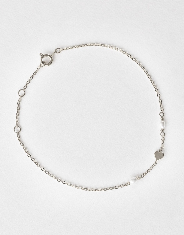 SAINT VALENTINE - Heart & Pearl Bracelet - Silver
