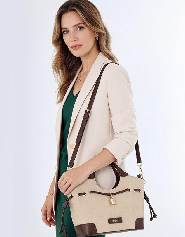 Milleni - Milleni Vegan Leather Trim Tote Bag