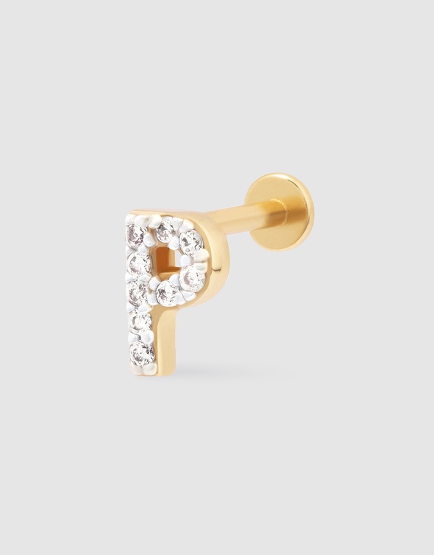 Wanderlust + Co - Alphabet Pave Gold Flat Back Earring - Letter P
